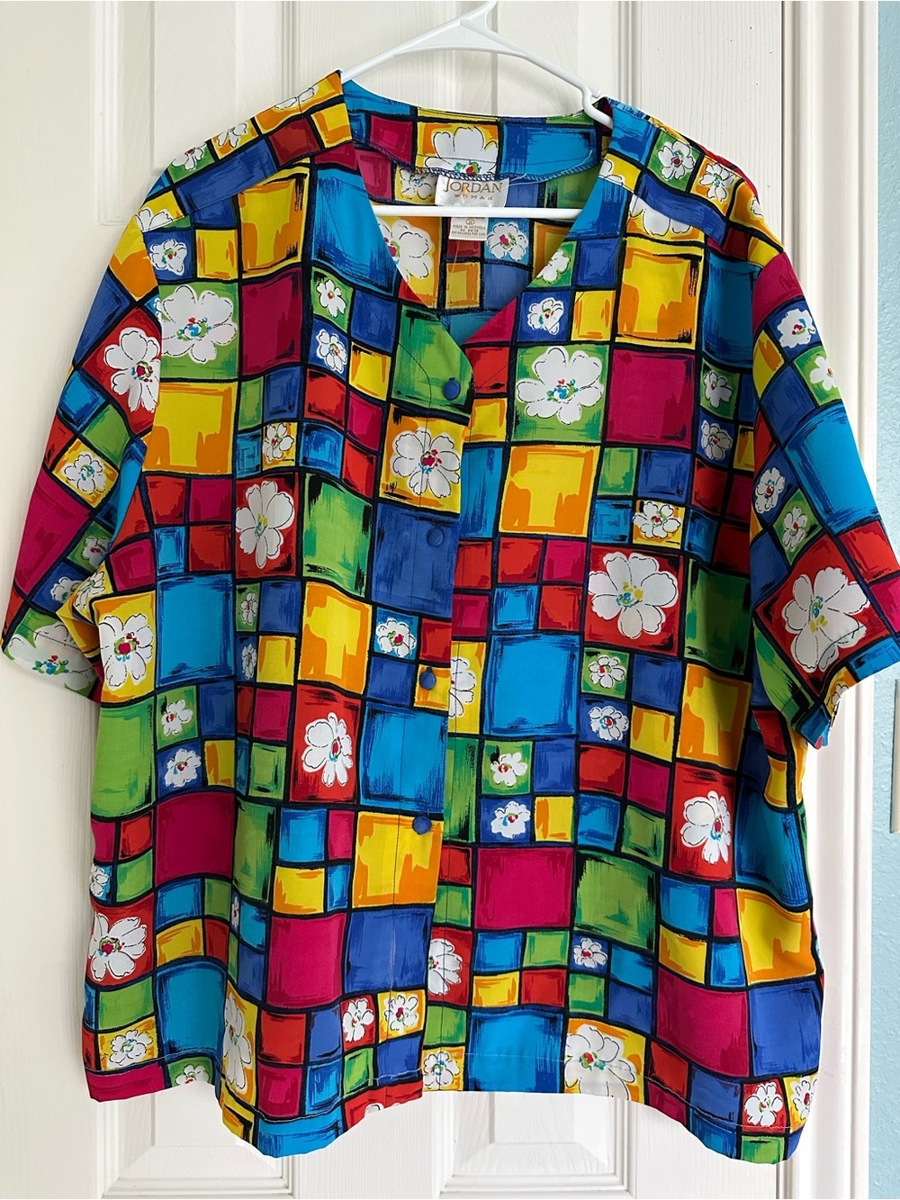 Vintage Jordan Silky Colorful Floral Button Front Blouse Women's Size size 22
